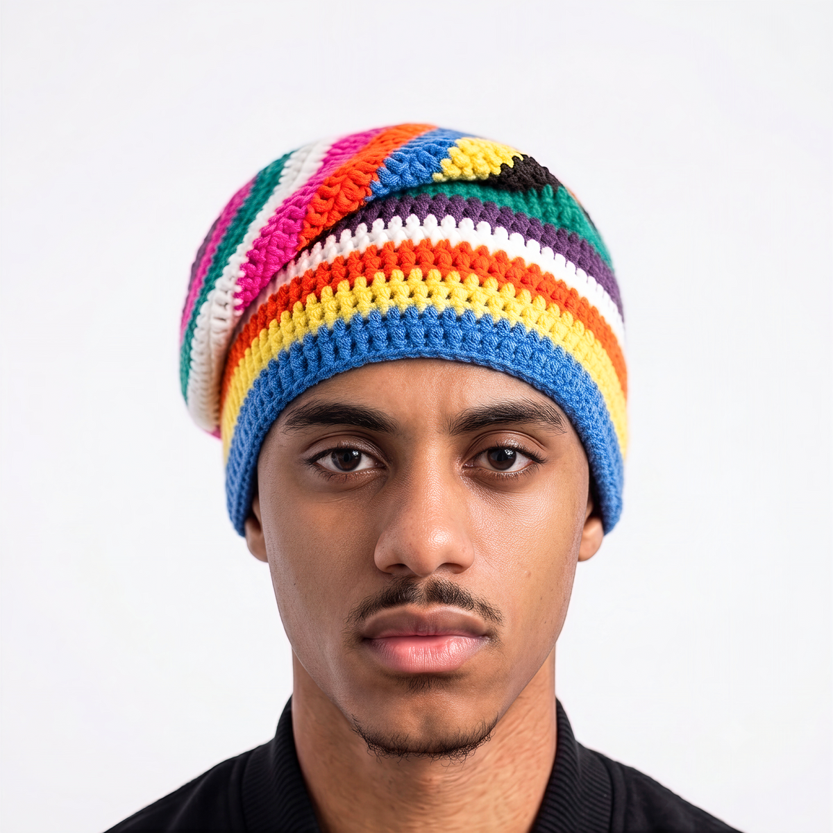 Sunburst Rainbow Crochet Beanie