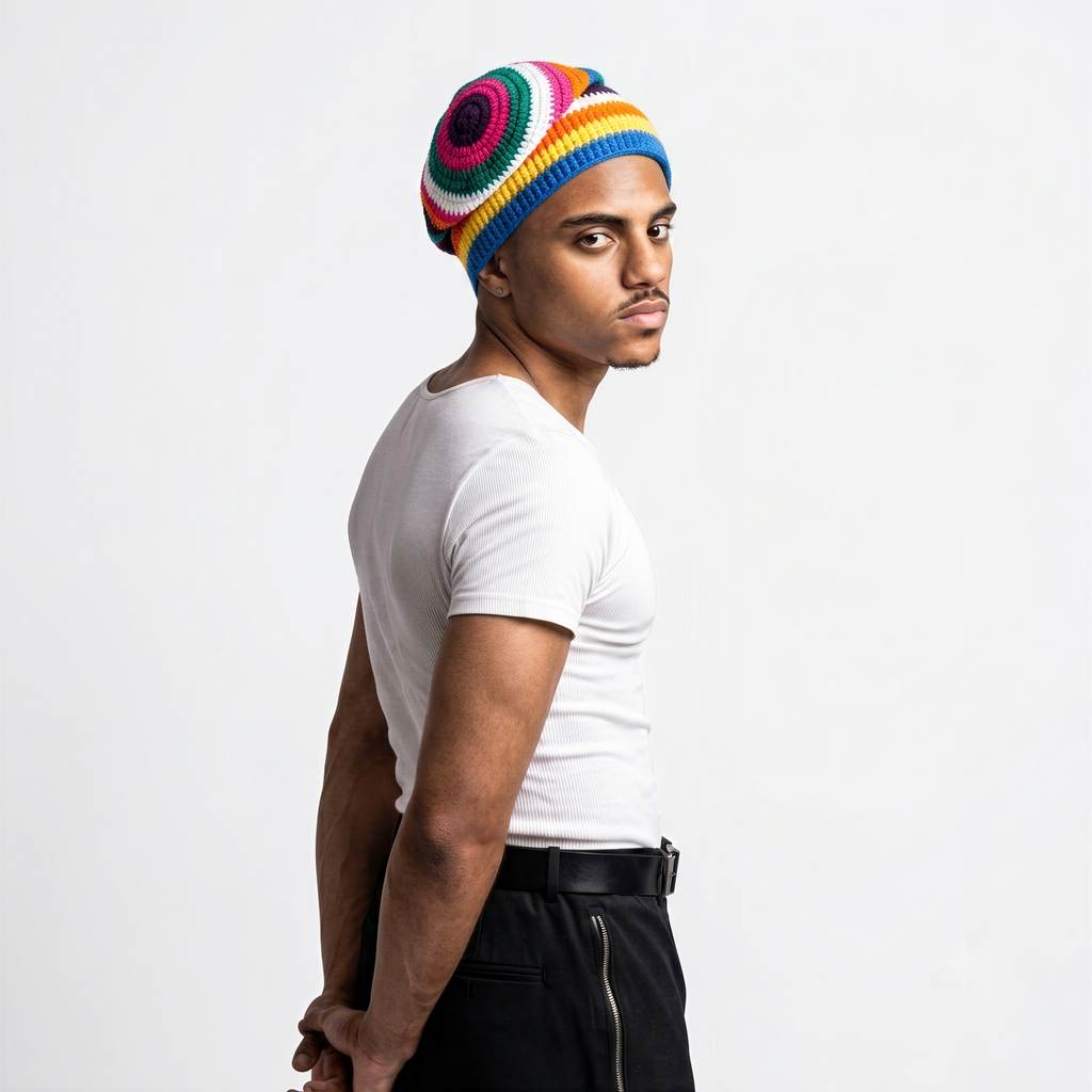 Sunburst Rainbow Crochet Beanie
