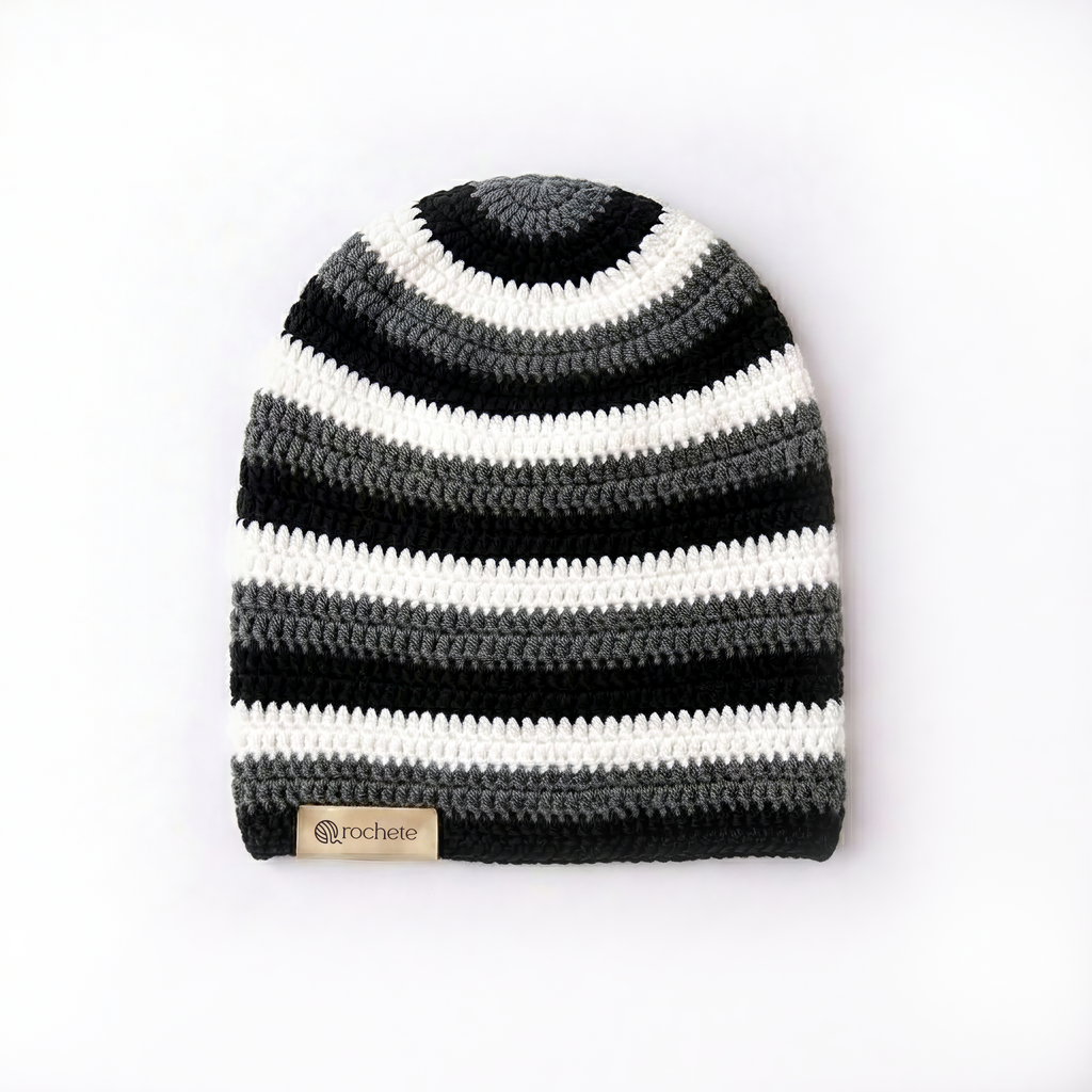 Monochrome Slouchy Crochet Beanie