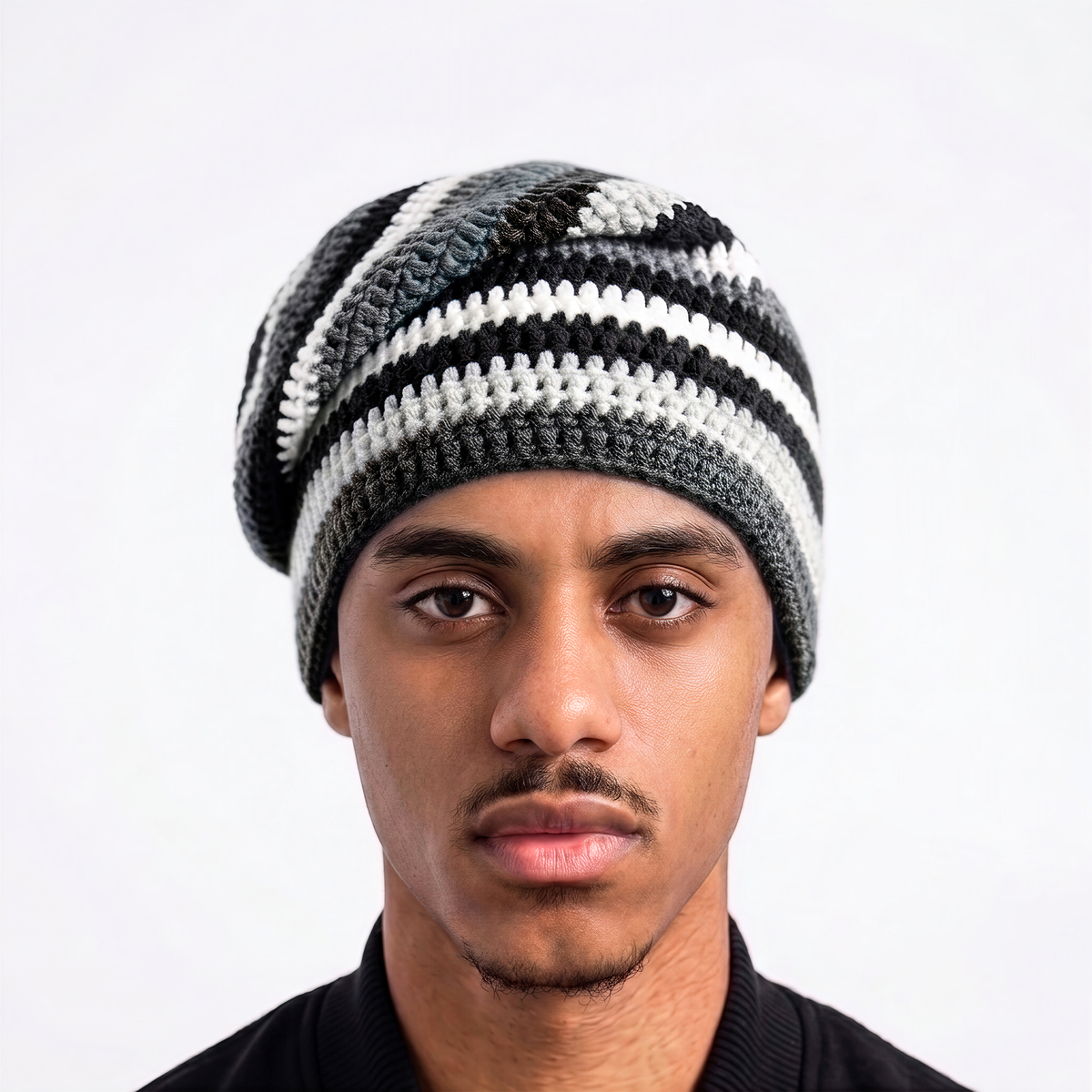 Monochrome Slouchy Crochet Beanie