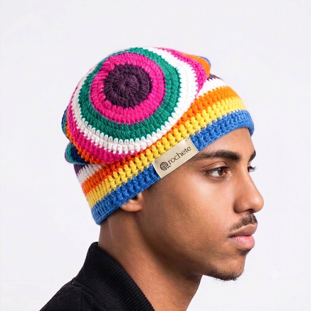 Sunburst Rainbow Crochet Beanie