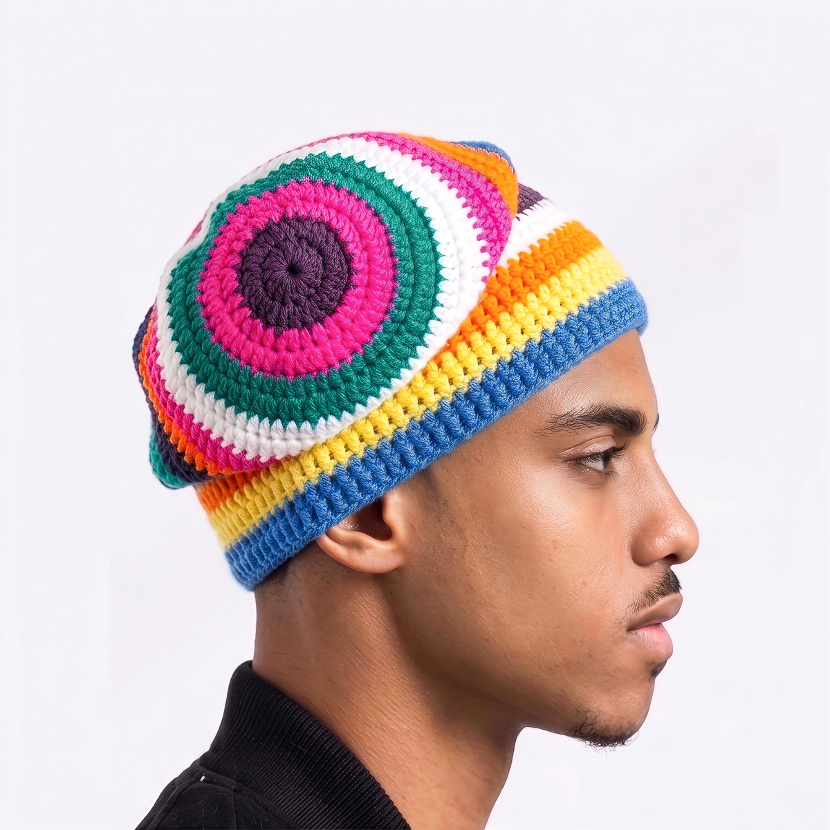 Sunburst Rainbow Crochet Beanie
