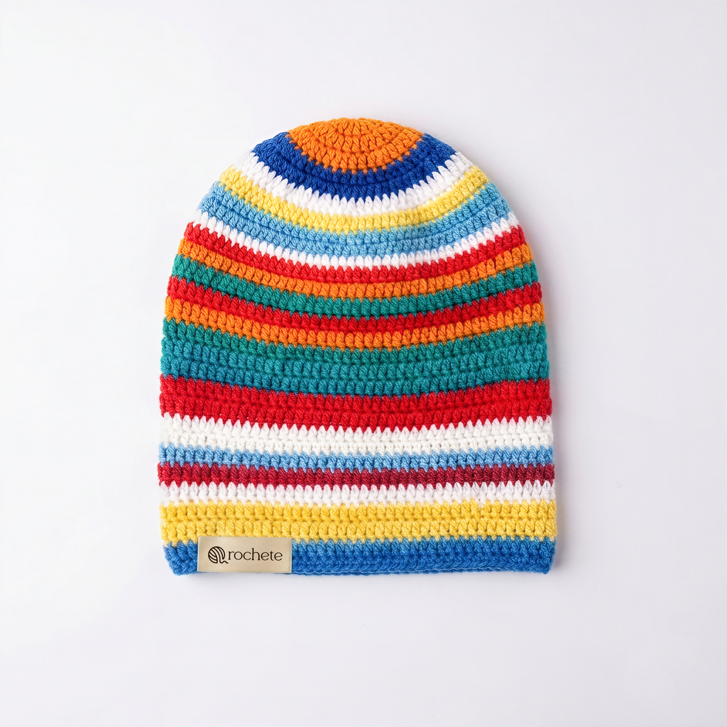 Sunburst Rainbow Crochet Beanie